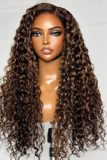 HDLACEHAIR Wig Brown Highlights Funmi Curly HD Lace Glueless Wig